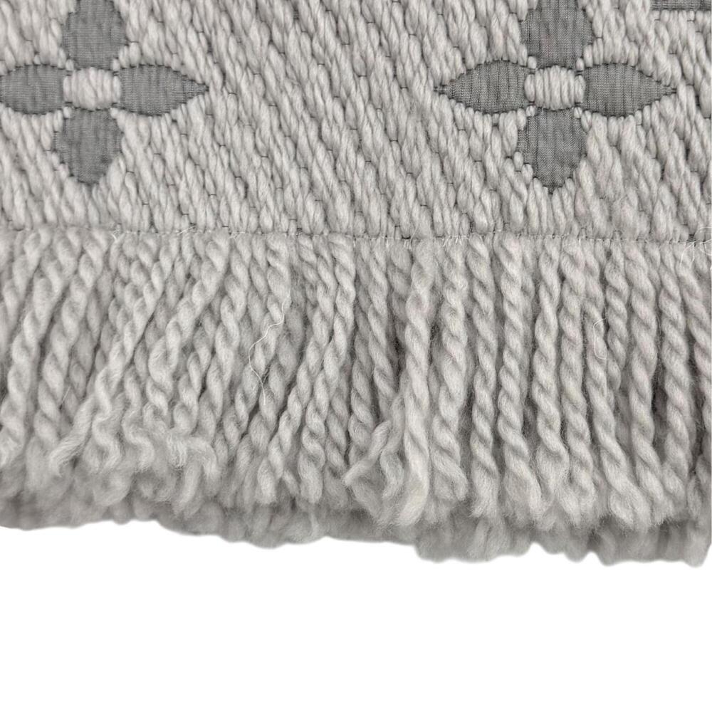 LOUIS VUITTON M74742 Echarpe Logomania Wool Silk Blend Gris Perle Fringe Stol... - Picture 5 of 7